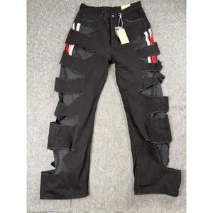 MNML D284 Distressed Jeans Mens 32 Black Cotton Cut Out Streetwear Grunge New